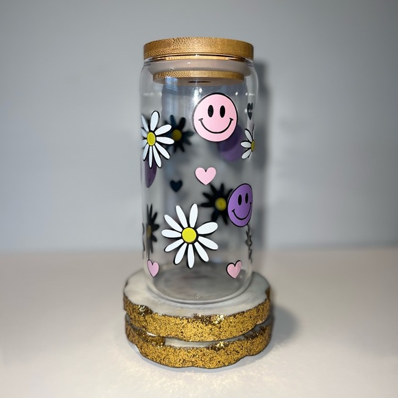 Smileys & Daisies Glass Cup - Picture 3 of 4